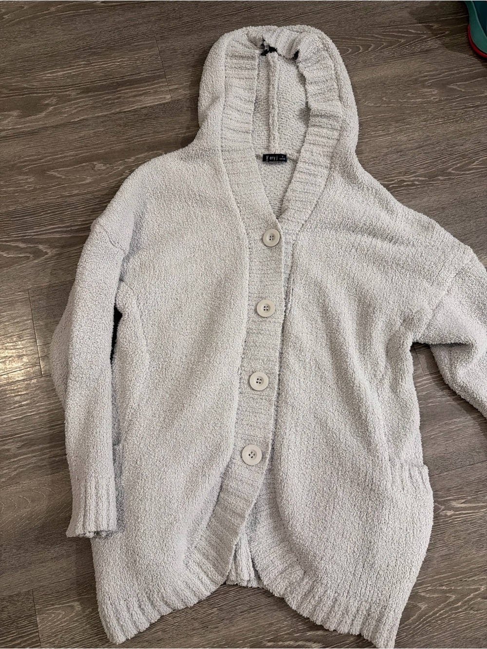 Very J plush knit pocket hooded cardigan gray size small - Picture 2 of 5